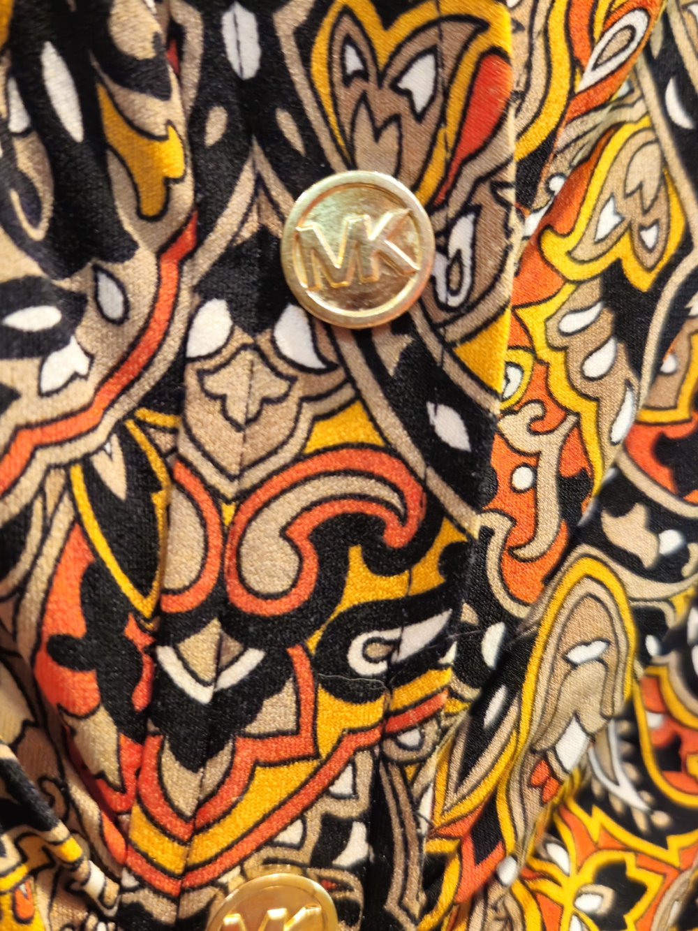 Michael Kors Paisley Print Button-Front Top in Black, Yellow & Orange